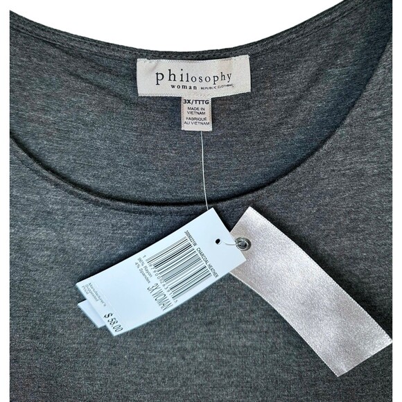 Philosophy Women's Sleeve Tee Top Rayon Plus Size 3X Charcoal Heather - Picture 3 of 8